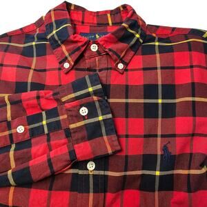 Ralph Lauren Red Check Scotch Plaid Flannel Button Down Shirt Preppy Classic M